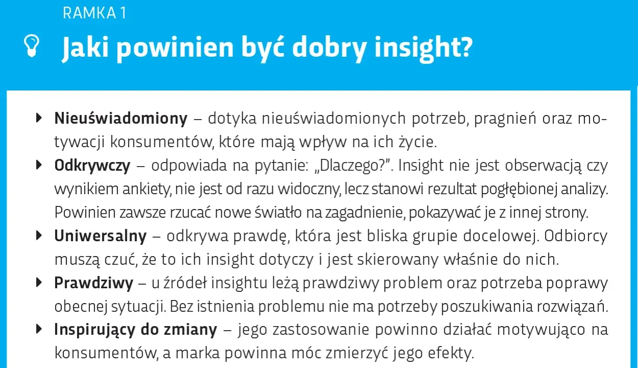 Co to jest dobry insight? To odkrycie nieuświadomionych potrzeb, które inspiruje do zmiany i pokazuje prawdę o grupie docelowej.