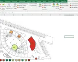 Wykres w arkuszu Excel z planem architektonicznym i naniesionymi danymi procentowymi.