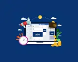 Grafika przedstawia laptop z reklamami, zegar, portfel i monety, symbolizujące efektywny rtb marketing i zarabianie.