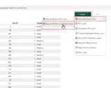 Konwersja danych: wybór eksportu danych z podglądu tabeli do pliku Excel z połączeniem na żywo.