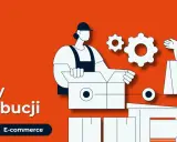 Ilustracja przedstawia proces logistyczny, od pakowania paczek po dostawę. Kluczowe są tu sprawne kanały dystrybucji, w tym e-commerce.