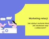 Dwie osoby rozmawiają, budując relacje. Grafika ilustruje marketing relacji, pokazując jak zdobyć zaufanie i więź z odbiorcami.