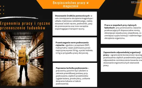 Instrukcja magazynowania i składowania materiałów: ergonomia pracy, techniki podnoszenia, praca zespołowa i organizacja stanowiska.