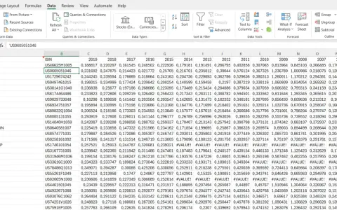 W arkuszu Excel formuła wyświetla się zamiast wyniku, co utrudnia analizę danych finansowych.