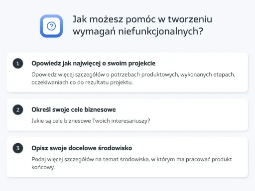 Jak tworzyć wymagania niefunkcjonalne? Opisz projekt, cele biznesowe i docelowe środowisko.