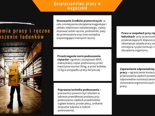 Instrukcja magazynowania i składowania materiałów: ergonomia pracy, techniki podnoszenia, praca zespołowa i organizacja stanowiska.