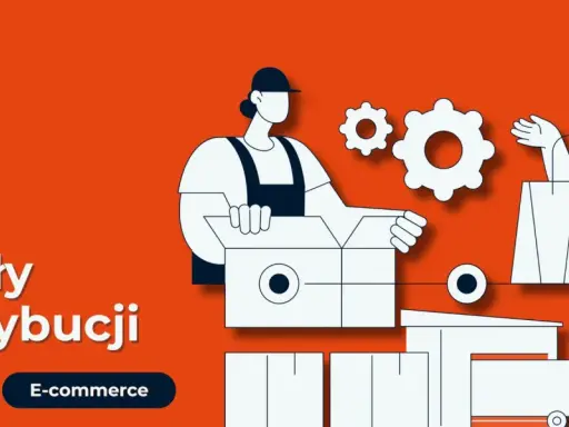 Ilustracja przedstawia proces logistyczny, od pakowania paczek po dostawę. Kluczowe są tu sprawne kanały dystrybucji, w tym e-commerce.