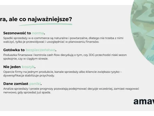 Dobre praktyki biznesowe: sezonowość to norma, gotówka to bezpieczeństwo, nie jeden koszyk, dane zamiast paniki. Jak dojne krowy, które dają mleko regularnie, tak stabilne finanse zapewniają rozwój.