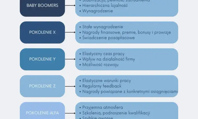 Baby Boomers, Pokolenie X, Y, Z i Alfa – co to pokolenie i jakie ma oczekiwania? Wykres porównuje ich priorytety zawodowe.