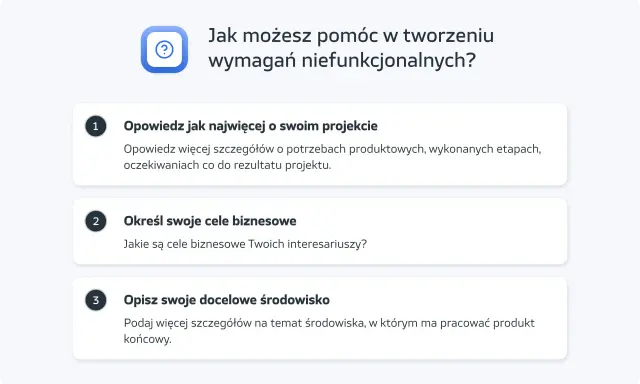 Jak tworzyć wymagania niefunkcjonalne? Opisz projekt, cele biznesowe i docelowe środowisko.