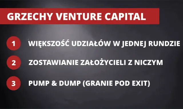 Grzechy venture capital: przejmowanie większości udziałów, zostawianie założycieli z niczym, pump & dump.