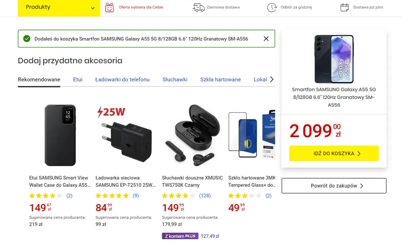 Smartfon Samsung Galaxy A55 5G z etui, ładowarką i szkłem hartowanym. Idealny zestaw dzięki cross selling!
