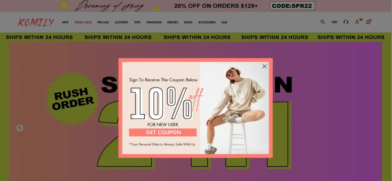 Co to jest pop up? To okno z ofertą 10% zniżki dla nowych użytkownik&oacute;w na stronie sklepu.