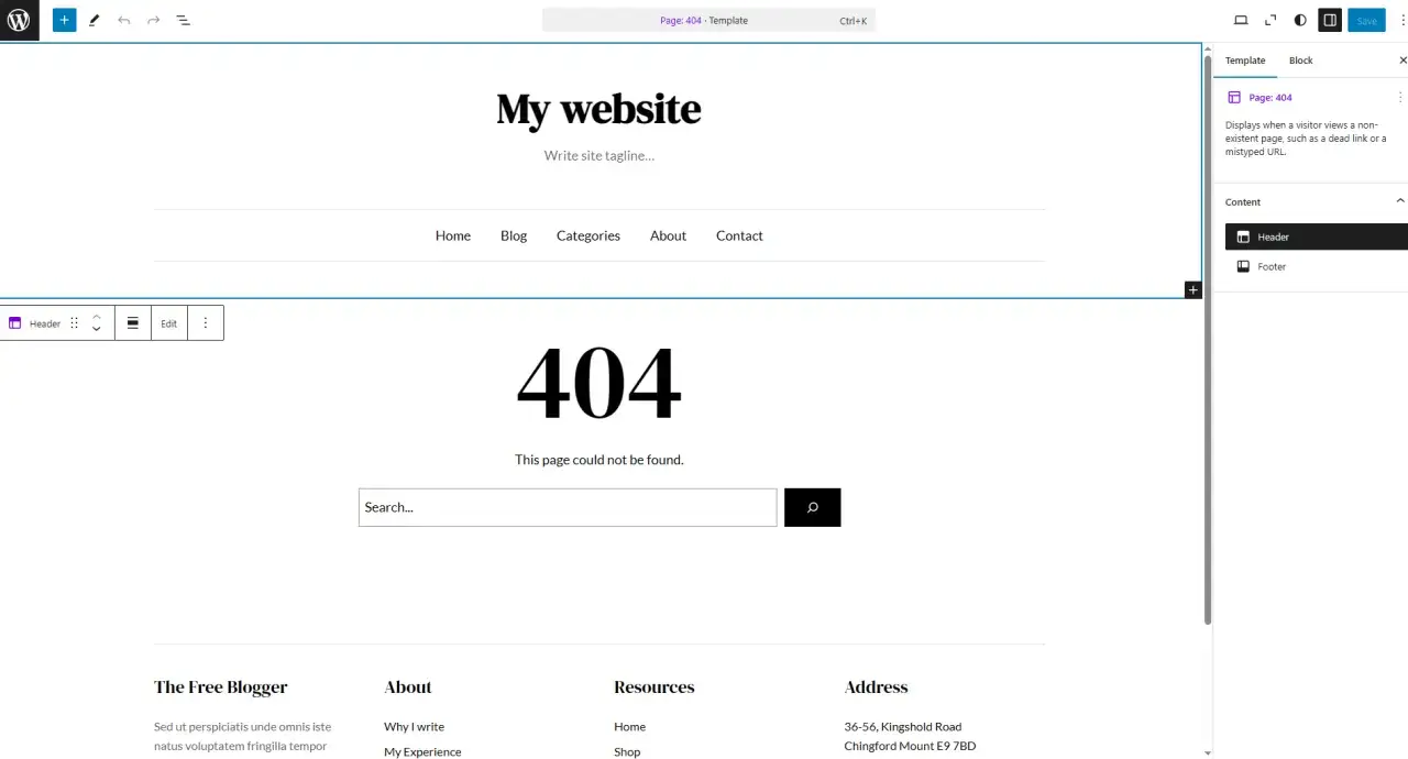Strona błędu 404. Wyświetla się, gdy odwiedzający szuka nieistniejącej strony, co oznacza błąd 404.